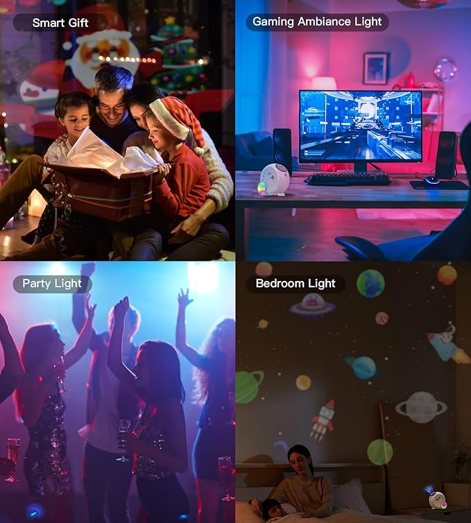 Galaxy Projector for Bedroom,4K Image Planetarium Projector Adjustable Knob,13 in 1 Kids Night Light Projector with Built-in Bluetooth Speaker & White Noise,360° Rotating with Remote Timer (White)