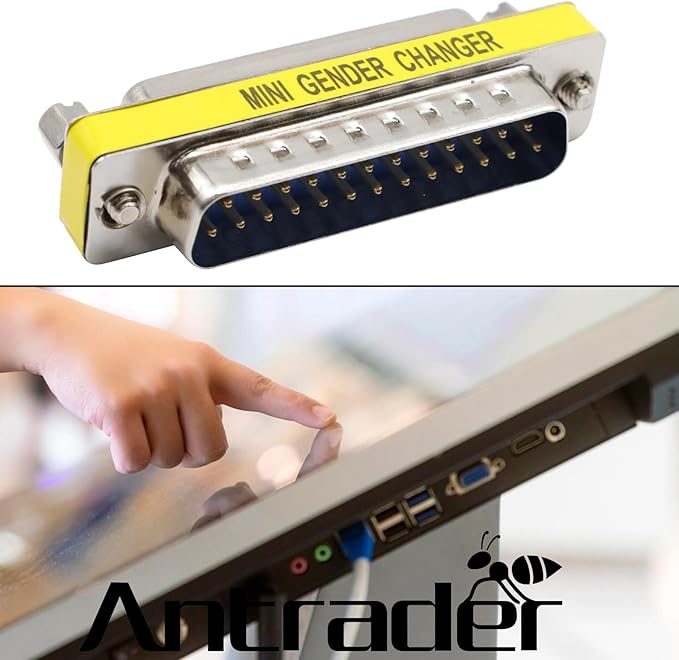Antrader 25 Pin VGA SVGA KVM Male to Female M/F Mini Gender Changer Coupler Adapter DB25 Cable Converter Parallel DSUB Connector for PC Pack of 4
