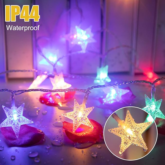 Minetom Star String Lights Plug in - 33 ft 100 LED Star Fairy String Lights with Remote and Timer, Waterproof for Bedroom Tent Loft Bed Shelf Porch Patio Garden Party Décor, Warm White + Multicolor