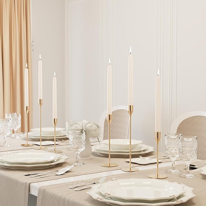 Gold Taper Candle Holders Set of 6, Metal Candlestick Holders for Table or Mantel Decor Centerpiece, Candle Stick Holder Decor for Wedding, Dinning, Party or Anniversary