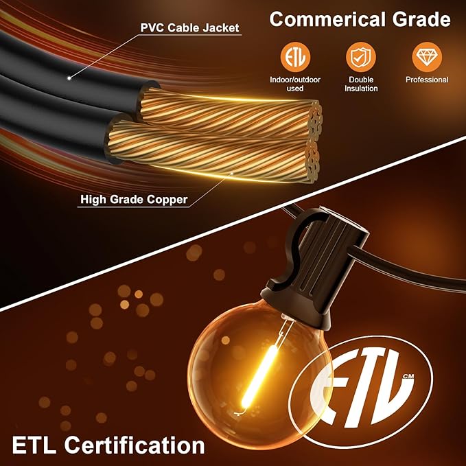GPATIO Outdoor String Lights, 60FT Waterproof Patio Lights with 32 Hanging Light Globe G40 Bulbs, 2700k Shatterproof for Backyard Gazebo Porch Garden Commerical Outside Decor
