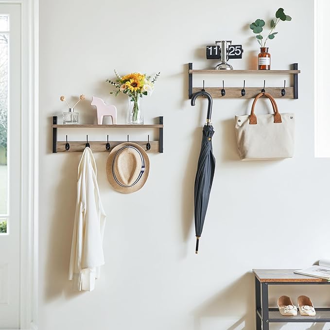 YMYNY Coat Rack Wall Mount with Shelf, 2 Pack 23.6" Coat Hooks Wall Mount, Wall Hooks for Hanging, Coat Hanger Wall Mount, Hat Rack for Wall, Towel Hooks for Bathrooms, Silver Gray UHWS004Y-2