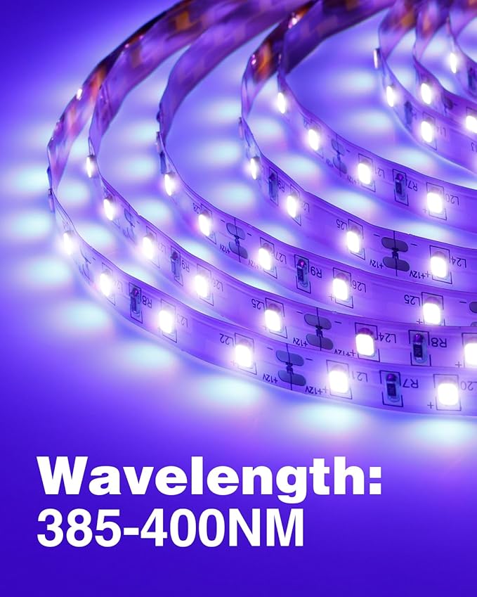 Onforu 65.6ft LED Black Light Strip, 1200 Units Lamp Beads, 12V Flexible Blacklight Fixtures, 20m LED Ribbon, Non-Waterproof Black Lights for Glow Party, Indoor Birthday Halloween Party, Body Paint