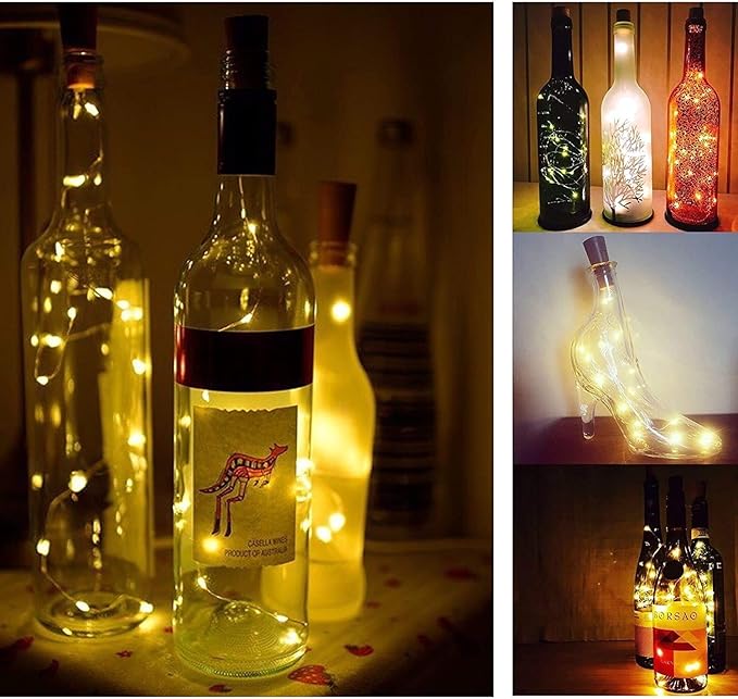 YJFWAL 24Pack 20LED Wine Bottle Lights with Cork, Silver Copper Wire Fairy Mini String Lights, Battery Operated for DIY, Party, Wedding, Christmas, Halloween Decor (Warm White)