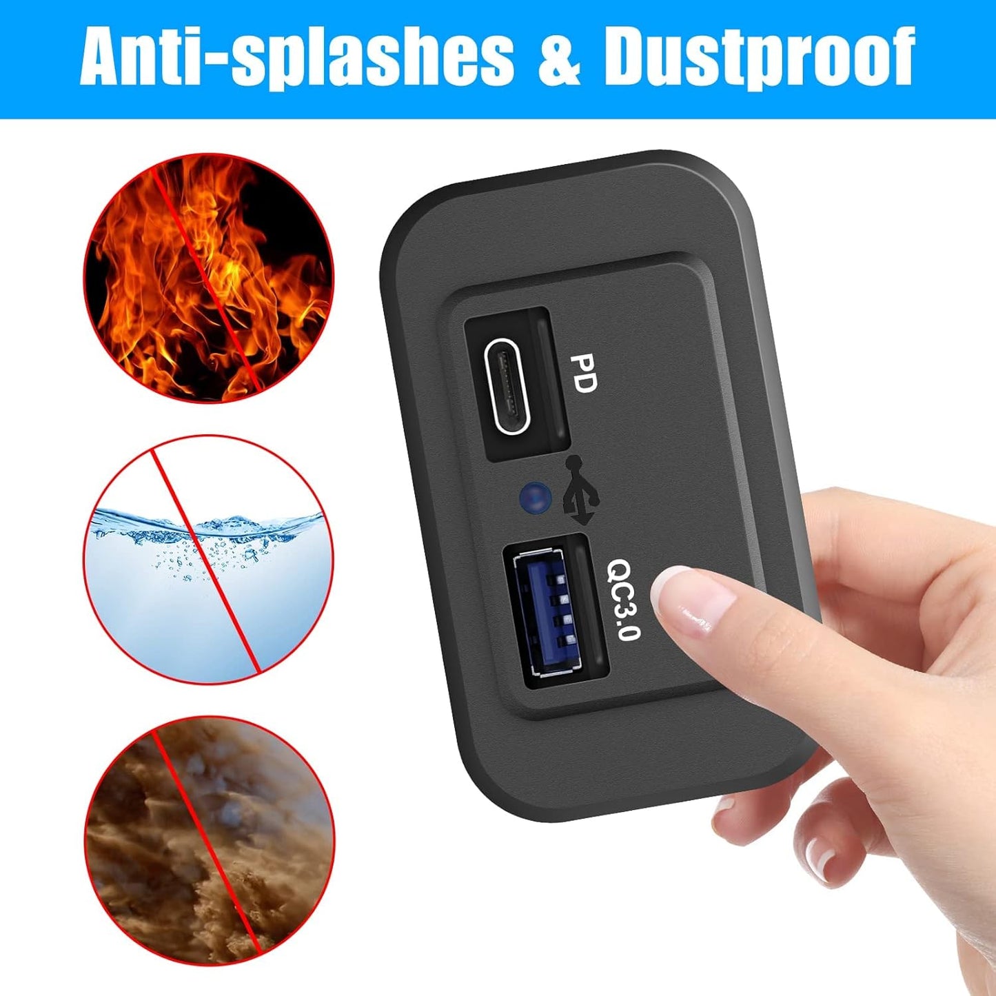 Linkstyle 2PCS RV USB Outlets - Dual USB Ports (USB-A and USB-C) with Blue LED Indicator, Surface Mount 12V USB Outlets