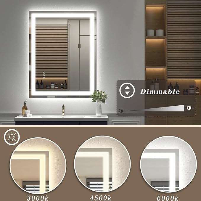 30 x 36 LED Bathroom Mirror for Vanity, Rectangle Lighted Vanity Mirrors with Lights, Dimmable, Anti-Fog, Shatter-Proof, ETL Listed (Front Lighted + Backlit)