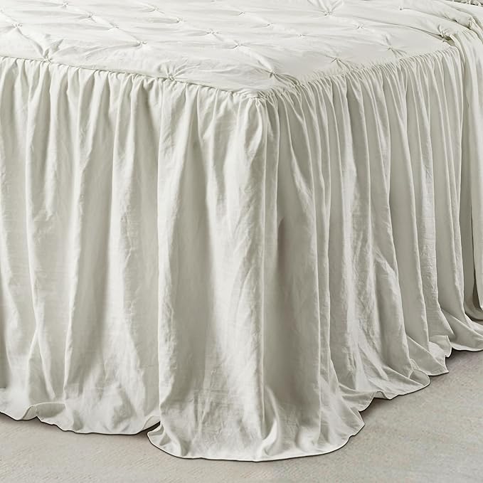 Lush Decor Ravello Pintuck Ruffle Skirt Bedspread Set - Luxe 3 Piece Ruffled Bedding Set - Traditional Glam & Farmhouse Inspired Bedroom Decor - King, White