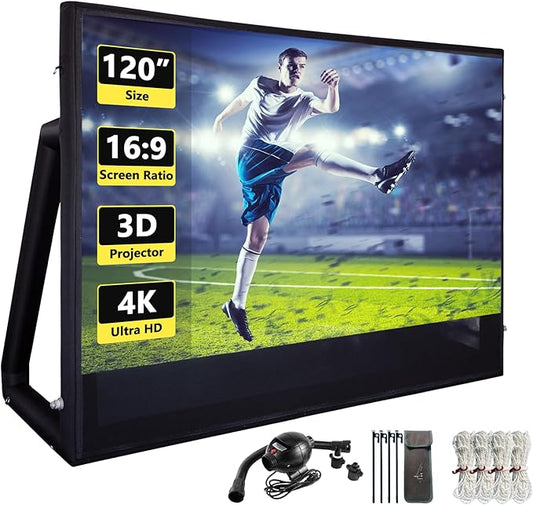 Inflatable Projector Screen I Air-Tight No-Blower Design,Made from TPU Tarpaulin, 120 inch (Equivalent to 16ft) for Indoor & Outdoor Use Backyard, Pool, Party, Camping, Movie Night Parties