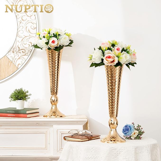 NUPTIO Pcs of 10 Fake Flower Ball Arrangement Bouquet,15 Heads Plastic Roses with Base, Suitable for Our Store's Wedding Centerpiece Flower Balls for Centerpieces Home Décor (Pink Champagne & White)