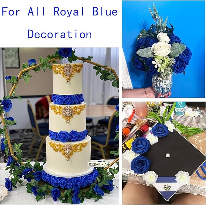 Royal Blue Roses Artificial Flowers (Near Navy Blue) 50 PCS, Fake Rose Flower Heads Flowers with Stem for DIY Bouquets Wedding Decorations Centerpieces Arrangements Party Home Decor