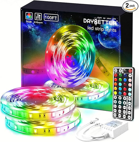 DAYBETTER Led Lights for Bedroom 100 ft, Led Strip Lights with Remote 44 Keys, 24 V Power Supply, Color Changing Led Light for Room Decor