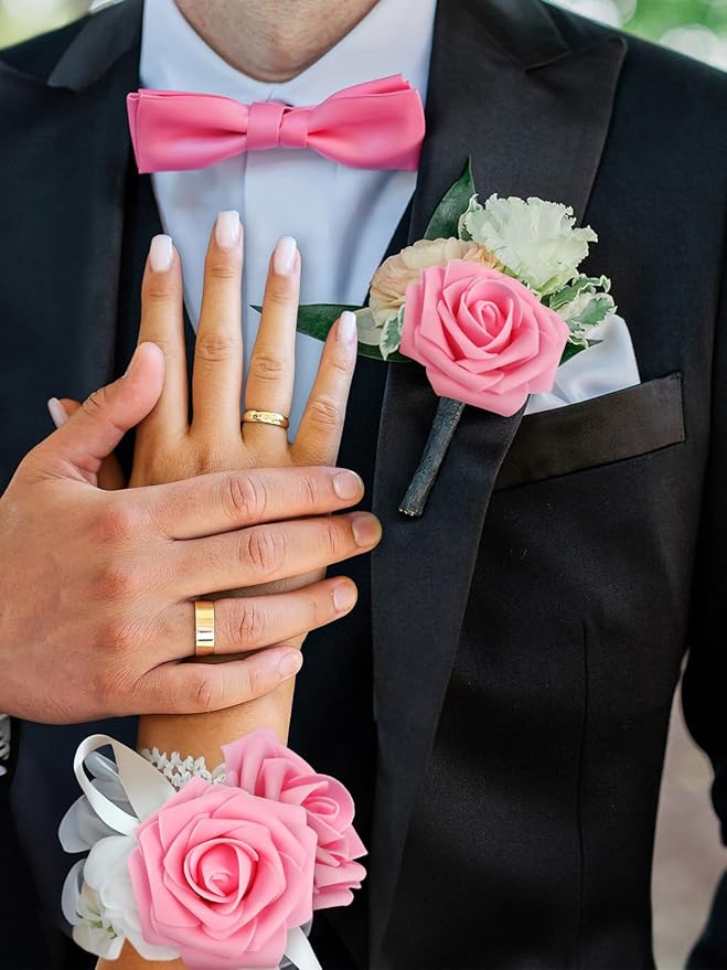 MACTING Artificial Flowers 30PCS Pink Fake Flowers with Stem Real Touch Soft Foam Roses Wedding Bouquet Table Centerpieces Party Bridal Shower Birthday Home Spring Summer Decor