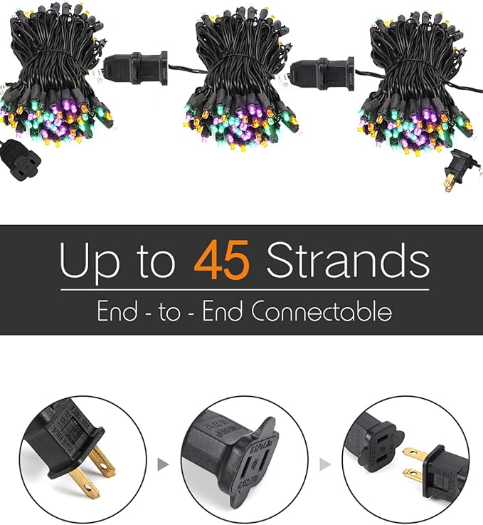 Brizled Purple Orange Green Halloween Lights, 33ft 100 LED 5MM Wide Angle Halloween String Lights, 120V UL Certified Connectable Mini Light Set for Indoor Outdoor Home Garden Patio Yard Party Decor