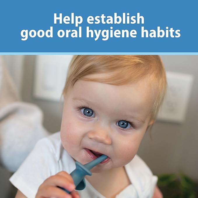 Dr. Brown's Infant-to-Toddler Training Toothbrush Set, Blue Elephant with Fluoride-Free Apple Pear Baby Toothpaste, 0-3 years
