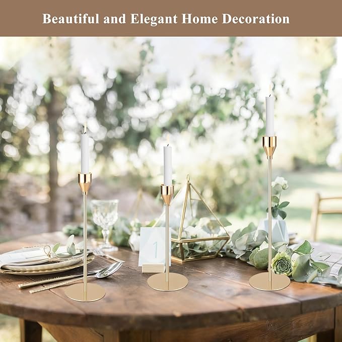 Gold Candlestick Holders Bulk, Taper Candles Holder for Table Centerpiece Set of 27 Metal Candle Sticks Holders Stand Candelabra Candle Holder for Christmas, Wedding, Dinning, Home Decor