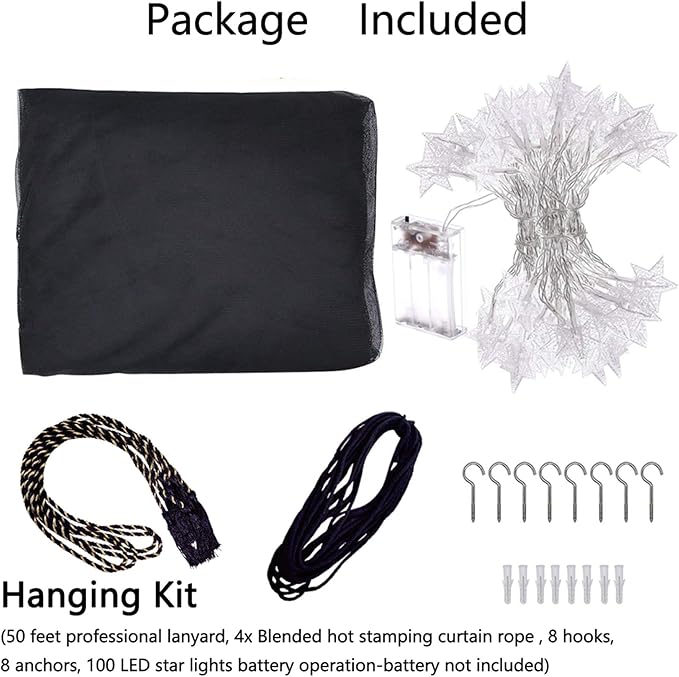 Comtelek 8 Corner Bed Canopy with 100 LED Star String Lights Battery Operated, Bed Netting Unique Style 4 Door Square Canopy Bed Curtains Canopy - Suggested for Twin Full Queen King Bed
