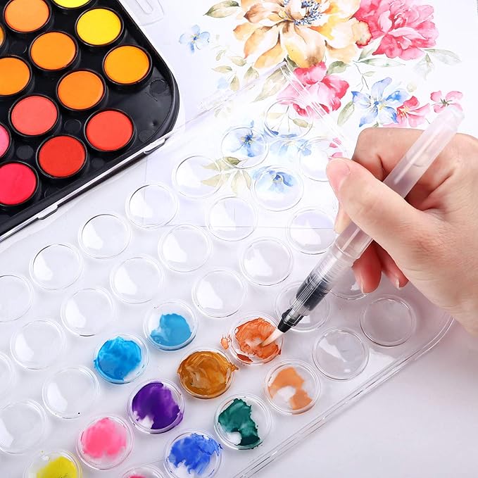 AROIC 48 Colors Watercolor Paint Set,Washable Water Color Paint KiTs with Refillable Water Brush Pens Travel Art Kit for Kids, Beginners & Artists Birthday Gift for Children & Art Lovers