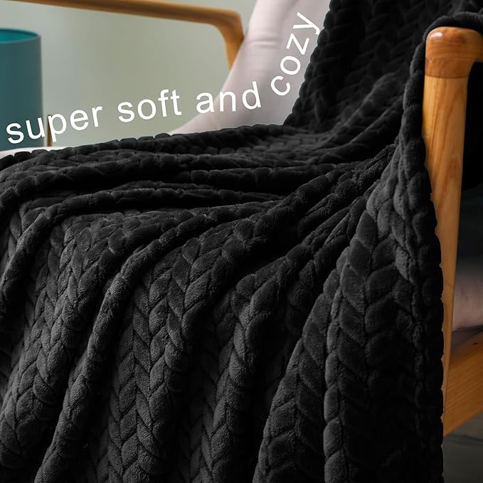 Exclusivo Mezcla Fleece Throw Blanket for Couch, 50x70 Inches Soft Cozy Jacquard Flannel Blankets, Lightweight Fuzzy Plush Warm Throws for Winter, Black
