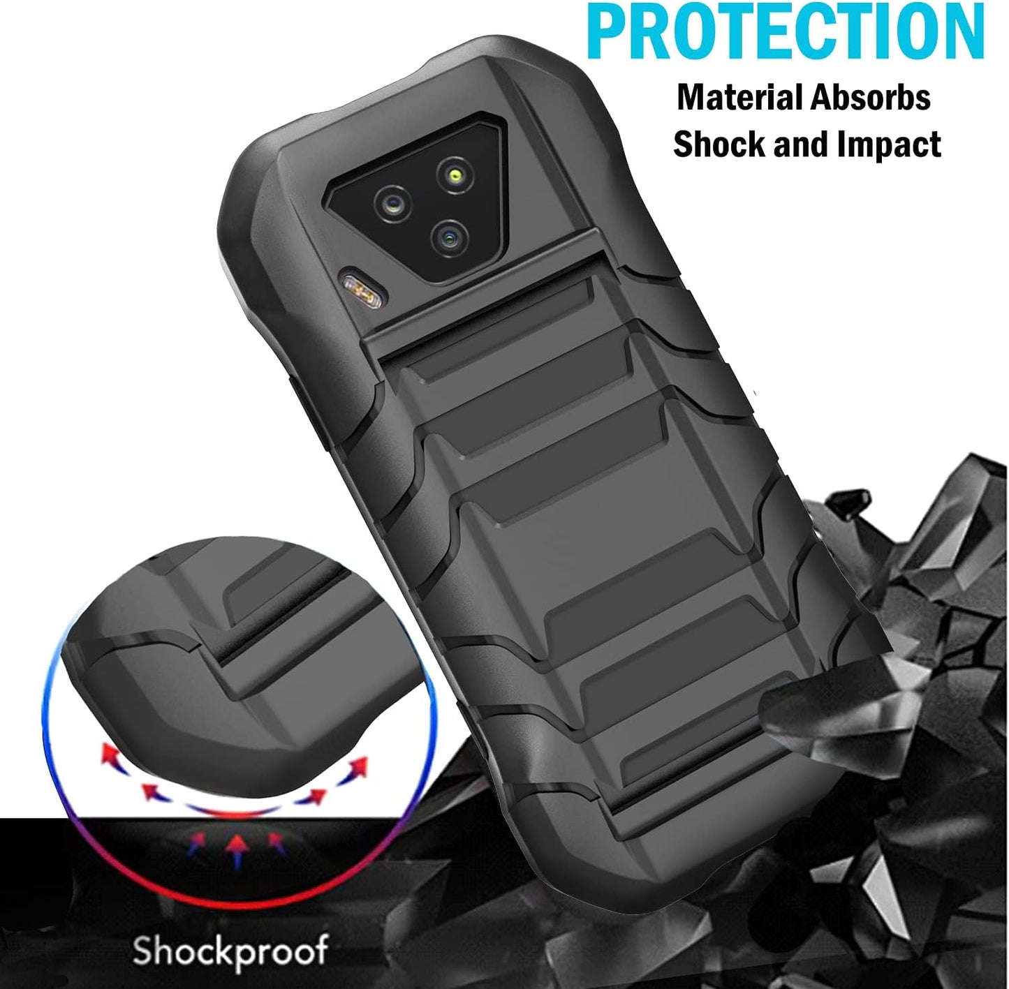 Nakedcellphone Black Tactical Armor Case for Kyocera DuraForce Ultra 5G UW (E7110) - Rugged, Anti-Shock, with Hand