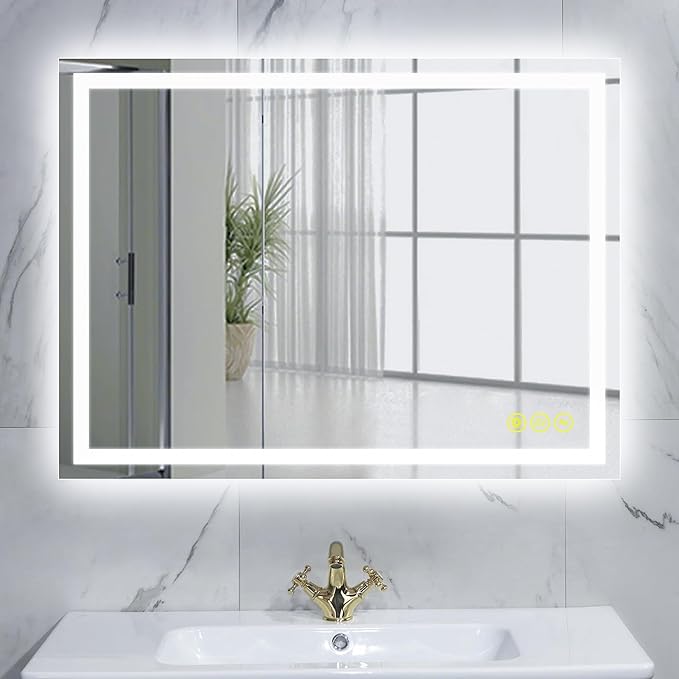 28x36 Inch Bathroom LED Mirror Lighted Bathroom Mirror LED Vanity Mirror with Lights Wall Mounted Anti-Fog Color Dimmable Mirror with Memory (Horizontal/Vertical)