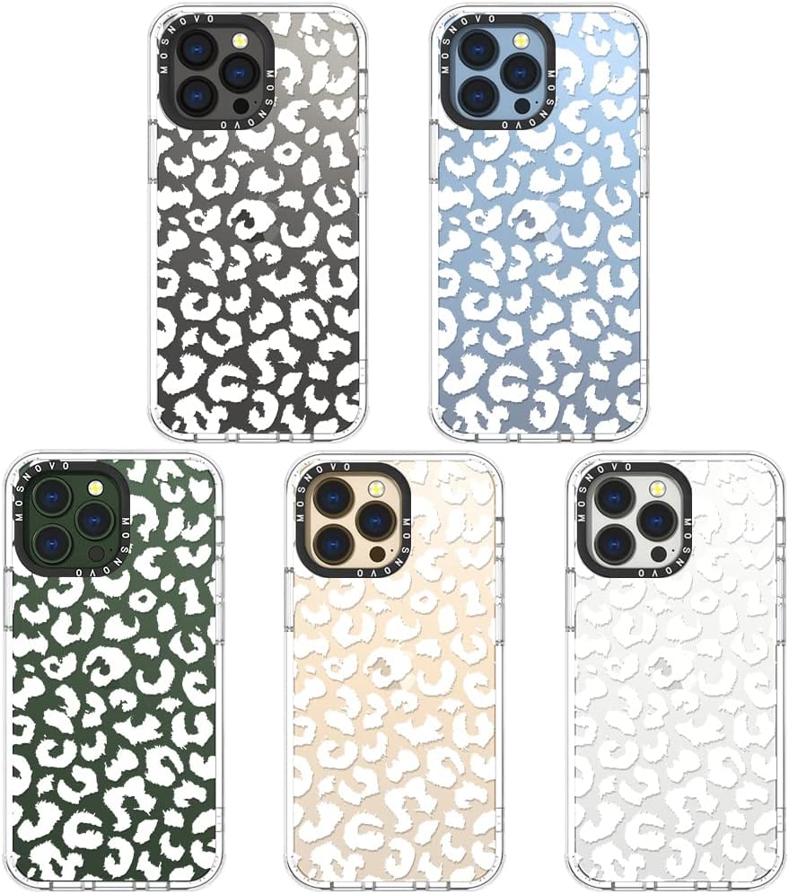 MOSNOVO iPhone 13 Pro Case, Clear TPU Bumper with Buffertech 6.6ft Military-Grade Drop Protection, White Leopard Print