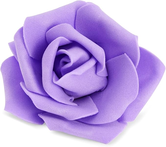Juvale 100-Pack Purple Faux Flowers for Wedding Decor - 3-in Stemless Artificial Roses - Reusable Plastic Heads for Centerpiece Table Decorations & Crafts