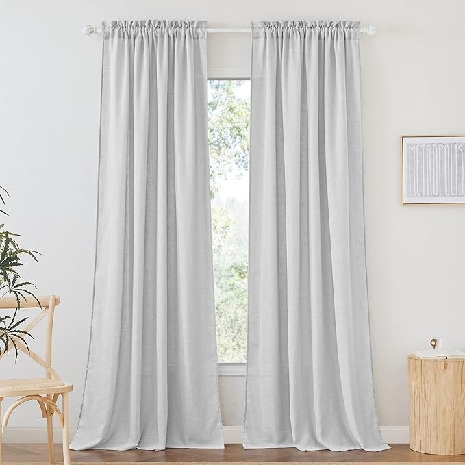 RYB HOME Semi Sheer Curtains 84 inches Long, Linen Texture Wave Fabric Privacy Sheer Window Curtains for Living Room Bedroom Dining, Dove Grey, Wide 52 x Long 84 inch per Panel, 2 Panels