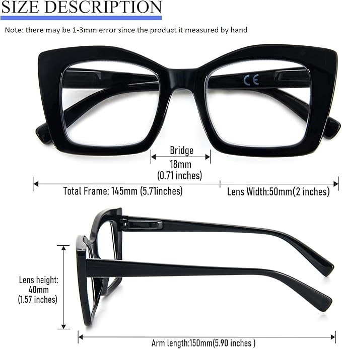 REAVEE Oversized Square Reading Glasses Oprah Style for Women, Blue Light Blocking Large Frame Computer Readers Spring Hinge