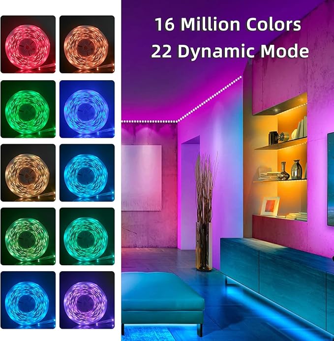 130Ft LED Strip Lights (2 Rolls of 65ft), RGB Color Changing Music Strip Lights with APP Control for Bedroom, Living Room, Kitchen, Party Decoration