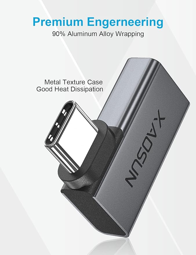 XAOSUN Right Angle USB C Adapter, 90 Degree USB C to C, Thunderbolt 4 for MacBook, Tablet, Docks, Steam Deck (2 Pack)