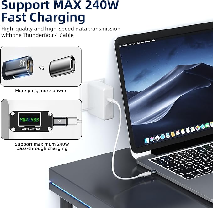 USB C Magnetic Adapter 240W, (2 Pack) Magnetic USB C Adapter 24 Pin Straight with USBC 4 40Gbps 8K 60Hz Video for iPhone 15/16 Series, Thunderbolt 3/4, MacBook Pro/Air and More Type C Devices
