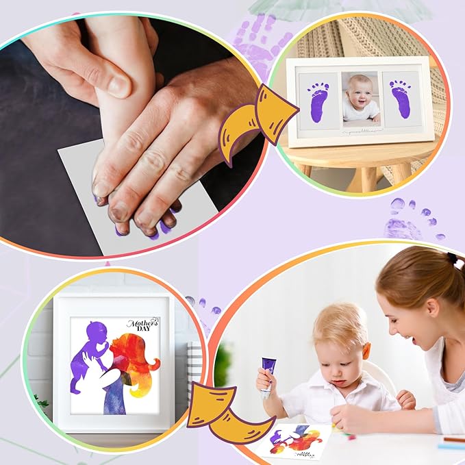 75ml Purple Baby Hand and Footprint Ink Kit, Baby Handprint Footprint Paint for Newborn Keepsake, Dog Cat Paw Print Kit, Washable, Non Toxic Acid-Free, Safe Gentle for Ideal New Mom Gifts