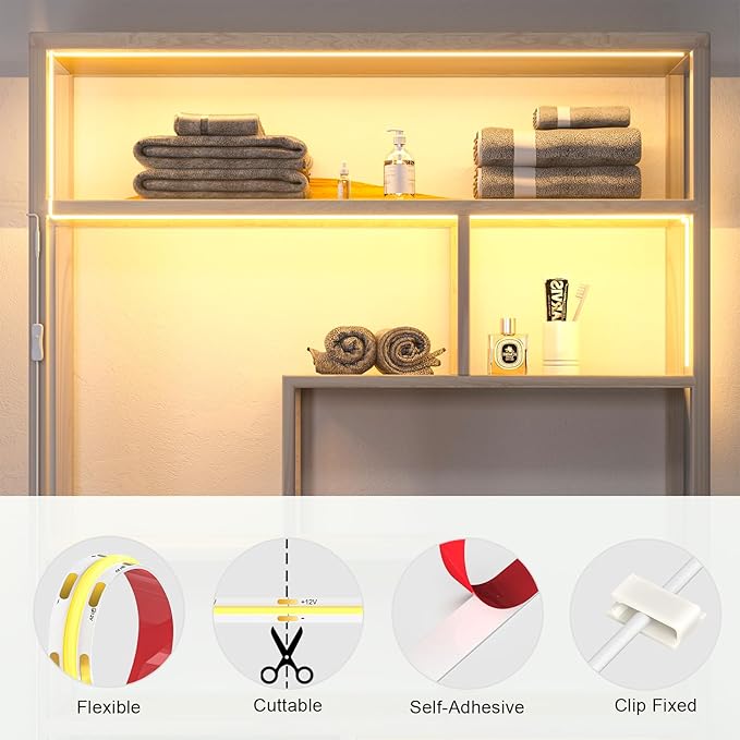 WOBANE Under Cabinet Lights,Flexible COB LED Strip Light,Under Counter Lights for Kitchen,Mirror, Ceiling,Room,TV,Shelf,Closet,ETL Listed,6.6ft,640LEDs,3000K Warm White,900lm