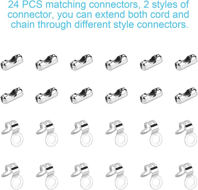 200 Inch Ceiling Fan Pull Chain, (Upgrade Rust Proof) 3.2mm Beaded Pull Chains Extension, Light Chain Pulls Extenders Great Pulling Force Stainless Steel with 24 Matching Connectors 2 Styles, By PSISO
