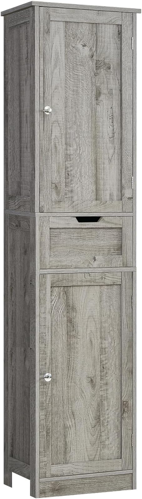Iwell 67" Tall Bathroom Cabinet with Adjustable Shelves & 1 Drawer, Storage Cabinet with 2 Doors, Narrow Tall Cabinet, Floor Cabinet for Bathroom, Living Room, Home Office, Grey