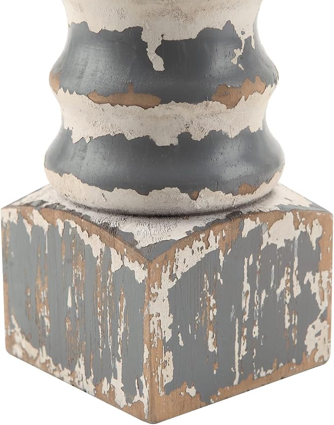 NIKKY HOME Farmhouse Pillar Candle Holder Set of 2 - Rustic Wood Decorative Candlesticks Pedestal, Centerpieces Decor for Fireplace Mantle Coffee Bar Dining Table, Distressed Grey