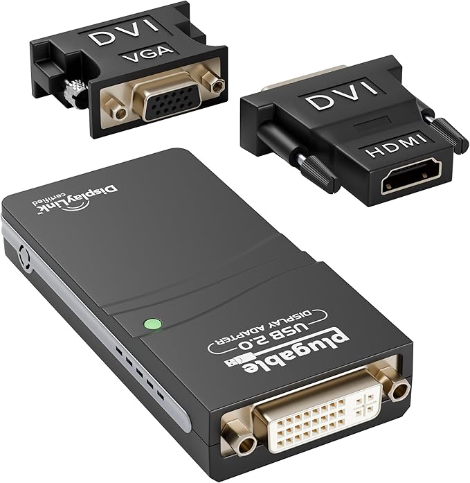 Plugable USB 2.0 to HDMI, DVI, or VGA I Multi-Monitor External Video Graphics Card Adapter up to 1920x1080 Supports Windows 11, 10, 8.1, 7, XP, Mac, and ChromeOS