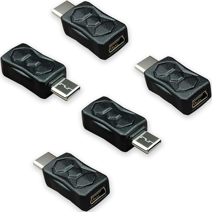 TENSSO Mini USB to Type C Adapter: 5 Pack Mini-USB Female to USB C Male Adapters for Old USB Cable to Compatible with USBC Devices