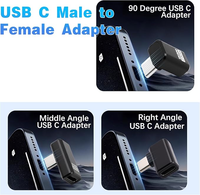 Duttek 80Gbps USB C 90 Degree Adapter, 240W PD Right Angle USB C Male to Female Adapter Support 8K@60Hz, 90 Degree Type C Extension Converter for Thunderbolt 5/4, iPhone 16, Steam Deck, 3 Pack