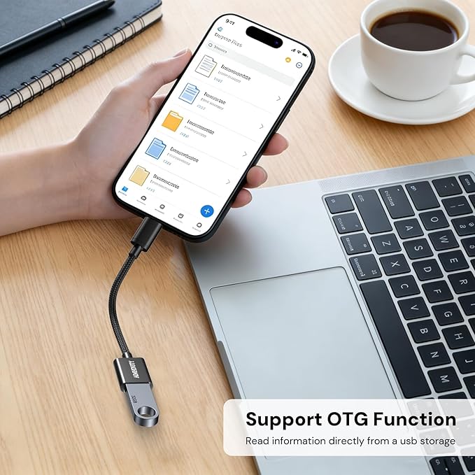USB C to USB Adapter 2-Pack, USB C Male to USB Female OTG Cable, Nylon Braided, Aluminum Shells, Compatiable for iPhone 17, 16, 15 Series, MacBook Pro/Air, Galaxy S25/S24/S23 and More