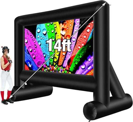 14 Feet Indoor and Outdoor Inflatable Blow up Mega Movie Projector Screen with Carry Bag for Front and Rear Projection