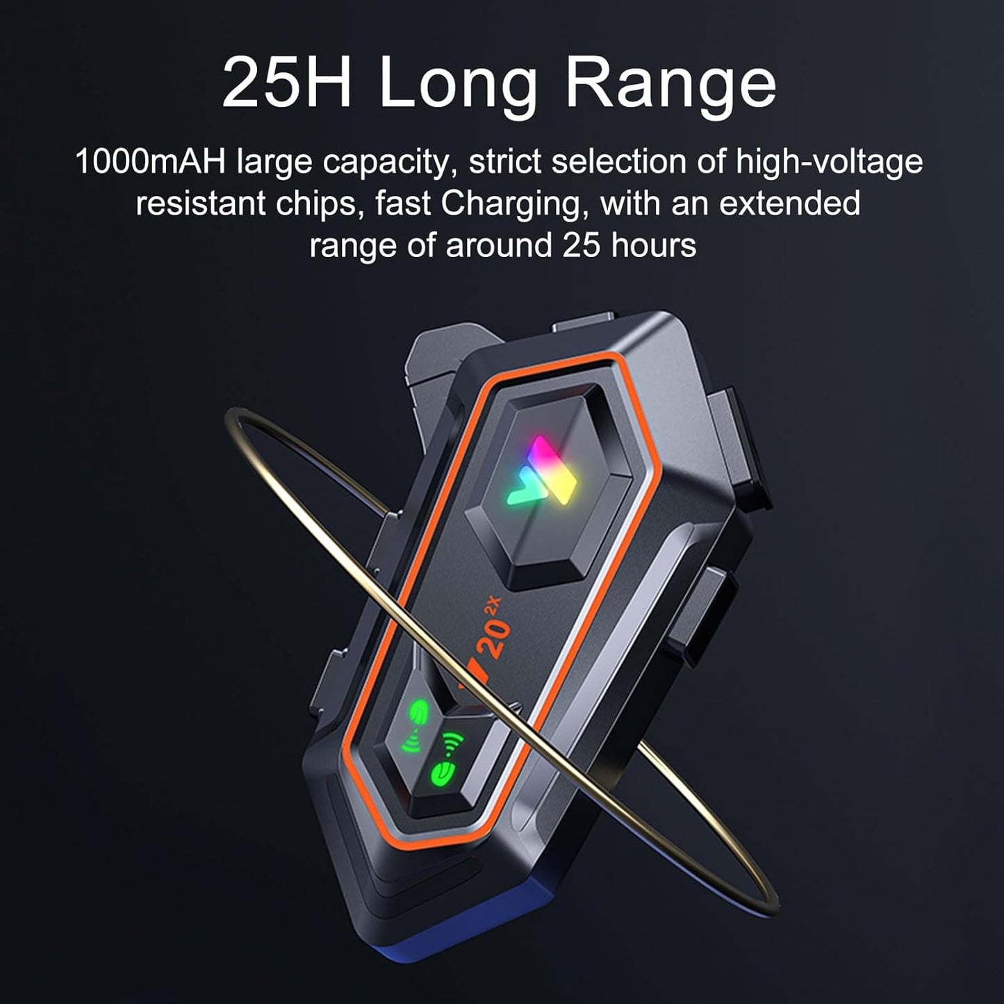 Y20-2X Motorcycle Helmet Bluetooth Headset, Dual 100m Intercom, Bluetooth 5.3, Smart Noise Reduction, IPX6 Waterproof