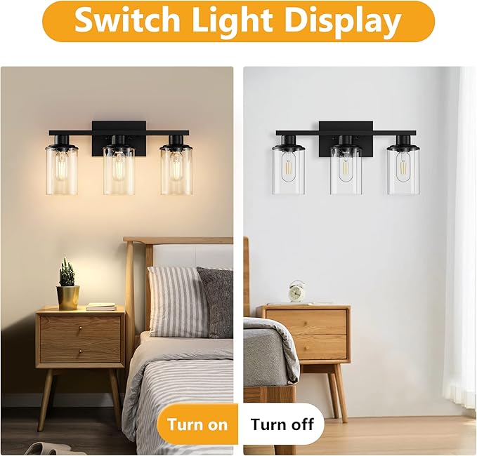Black Bathroom Vanity Light Fixtures Over Mirror 3-Light Wall Sconce Lamp Lighting Fixtures
