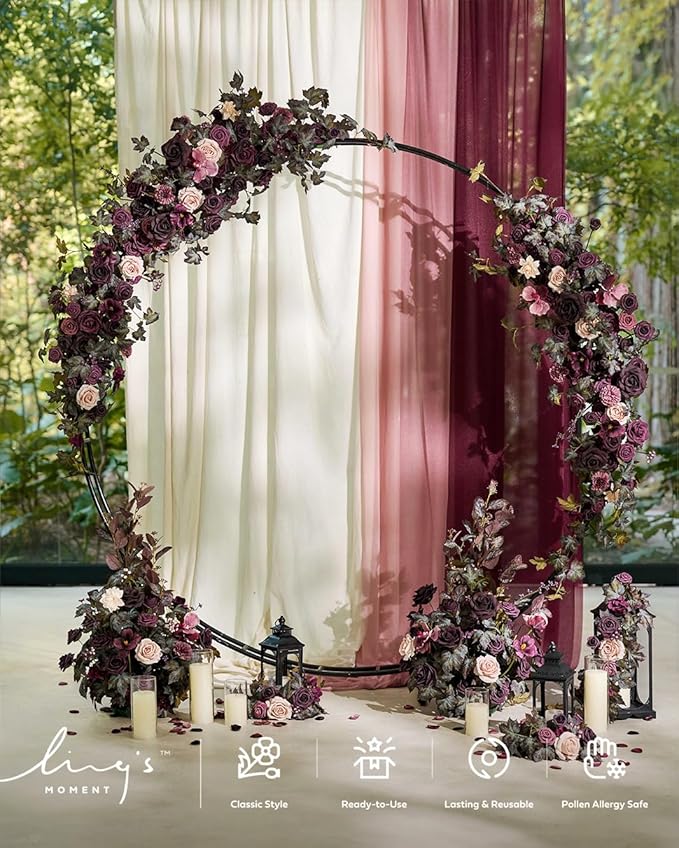 Ling's moment 41" Tall Fall Free Standing Artificial Flowers Arrangements 2pcs Wedding Aisle Runner Chair Decoration Fake deep Plum for Arch Entryway Ceremony Reception Church Rose Floral Party