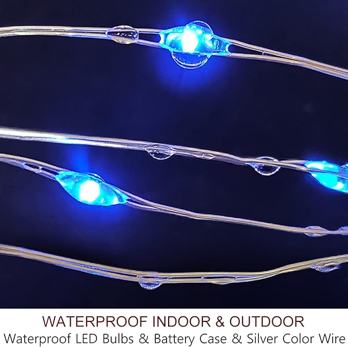 Bright Zeal 66 Ft 200 LED 8 Mode Blue Christmas Fairy Lights Battery Operated with Timer and Remote - 8 Modes Christmas String Lights Outdoor Waterproof Twinkle Xmas Lights Silver Wire String Lights
