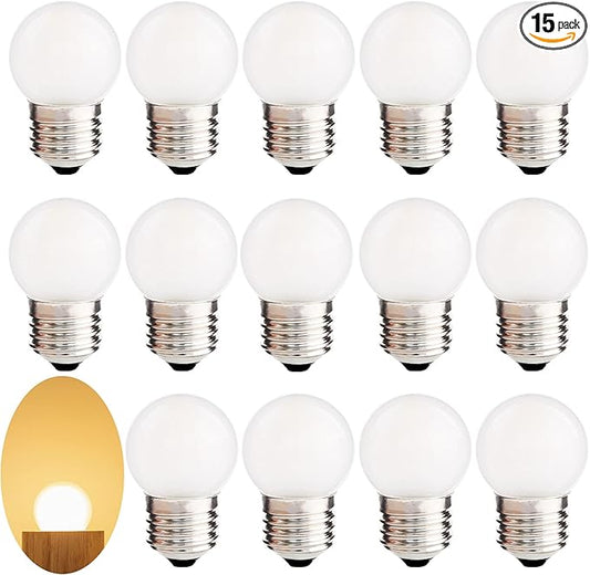 G40 1.5W Low Wattage Led Bulb Equivalent 15 Watt Light Bulbs Standard E26 Base CRI90+ Non-Dimmable for Home Lighting Decorative 150-Lumen 15-Pack (Frosted, 1.5W=15W Soft Warm White 2700K)