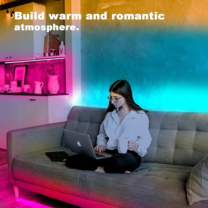 dalattin Led Lights for Bedroom 130ft RGB Led Strip Lights Color Changing Kit with 44 Keys Remote Controller and 24V Power Supply Led Light Strips Indoor Decoration,2 Rolls of 65ft