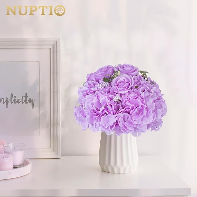 NUPTIO Flower Ball Arrangement Bouquet: 2 Pcs 11.8 inch Diameter Light Purple Rose Fake Flowers Balls for Wedding Centerpiece Decorations Artificial Flower Centerpieces for Tables