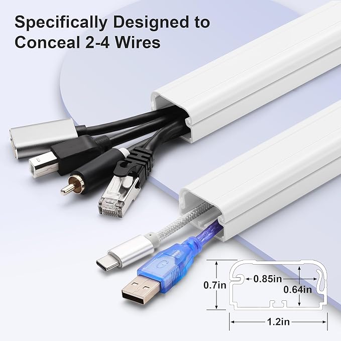 39in Cord Covers for Wires on Wall, YCLYC Wall Cord Cover, Large TV Cable Hider Wall Kit, White TV Cord Hider for Wall Mounted TV, Electrical Cable Raceway Cord Organizer, 3 X L13in W1.2 H0.7