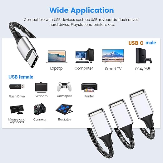 USB C to Triple USB Cable Splitter 3.3Ft,USB C Male to 3USB Female Cable Adapter 1m, TypeC to Three TypeA Y Charging Cable, Multiple Hub for Laptop, Tablet, Telephone,Flash Disk, Gaming Consoles